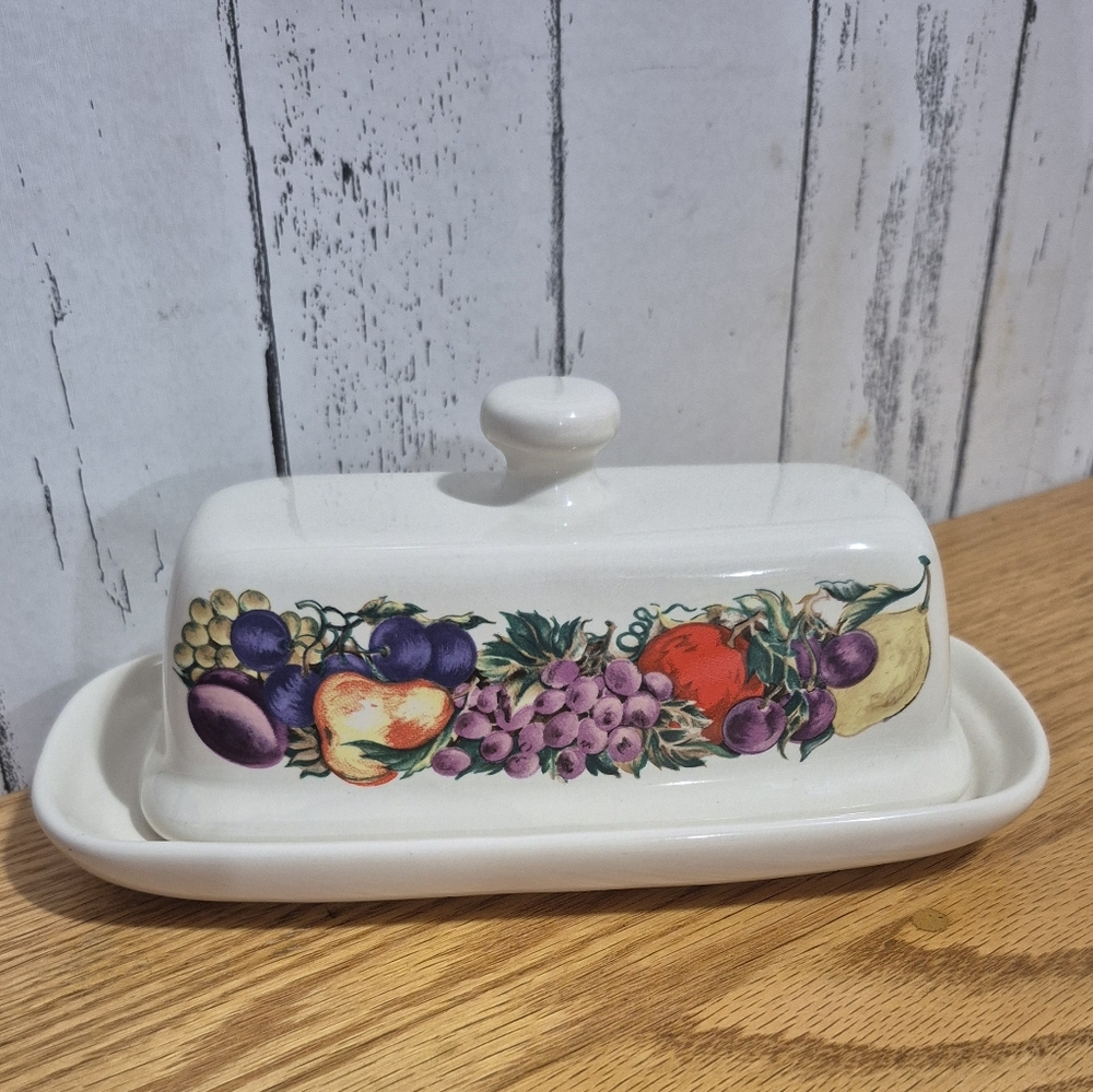 Vintage Ceramic Butter Dish with Fruit Design
